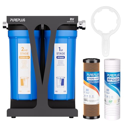 RV Dual Stage Water Filter System with Grooved Sediment and KDF