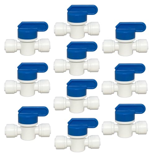 1 4 inch OD Tubing&Hose&Pipe Use Inline Shut Off Ball Valve Plastic Quick Connect Fittings for Water Purifier RODI System (10 Count)
