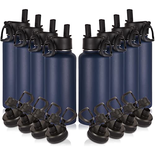 32oz Insulated Water Bottles Bulk 8 Pack with Straw Lid & Spout Lid (8 Count)