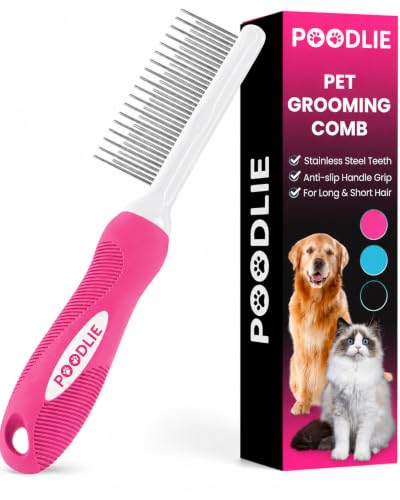 Poodle Pet Detangling Pet Comb with Long & Short Stainless Steel Teeth for Removing Matted Fur