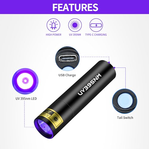 UV Flashlight Black Lights Wood’s Lamp Powerful Mini Portable