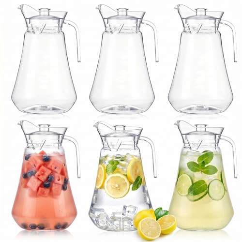 Tessco 6 Pcs Plastic Pitchers 60 Oz Clear Water Beer Jug Large (6 Count)