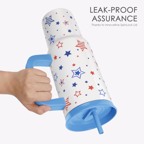 American Flag Stainless Steel Locking Lid Silicone Straw Tumbler with Handle 40oz