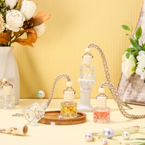 50 Pcs Hanging Car Air Freshener Car Diffuser Bottles Empty Glass Perfume Bottle Freshener Diffuser Bottle Pendant for Essential Oil Fragrance Aromatherapy Ornament (50 Count)