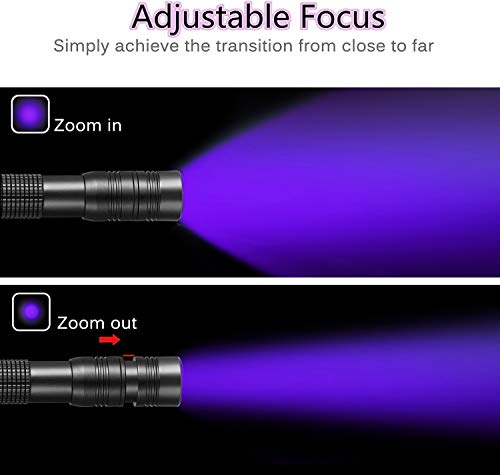 UV Flashlight 395nm Zoomable Black Light (2 Count)