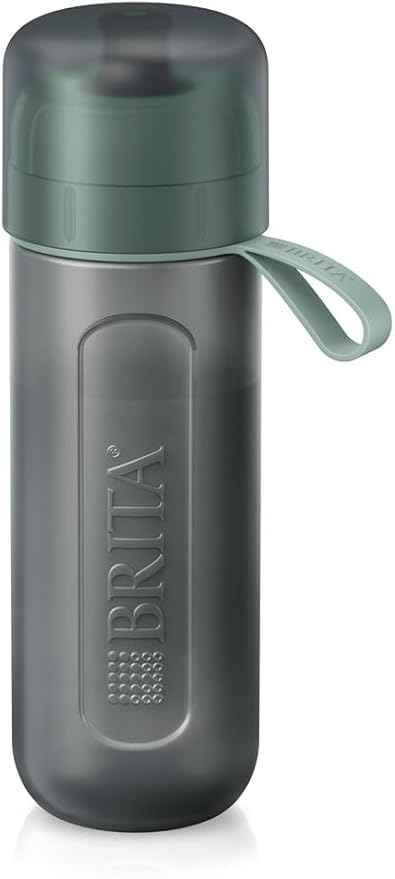 BRITA Sports Water Filter Bottle Model Active Dark Green (600ml) incl. 2x MicroDisc Filters - squeezable BPA-free on-the-go bottle, filters chlorine, organic impurities, hormones & pesticides