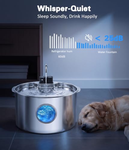 Large Cordless Dog Water Fountain Stainless Steel