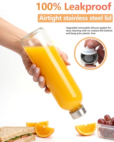 24 oz Clear Glass Juice Bottles with Stainless Steel Lids (4 Count)