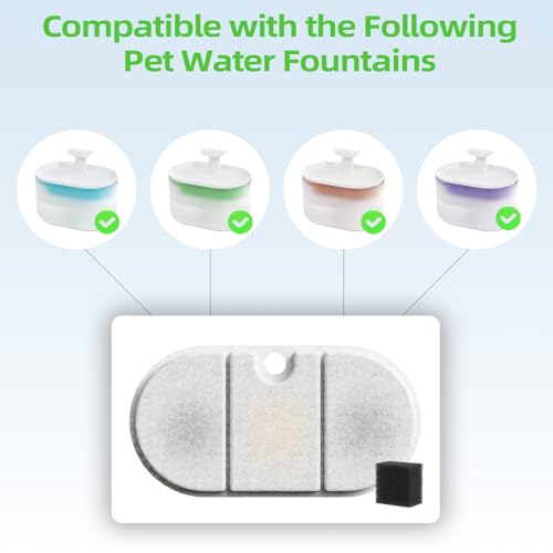 Cat Water Fountain Replacement Filters 71oz 2.1L Capsule 8 Pack + 8 Sponges (16 Count)