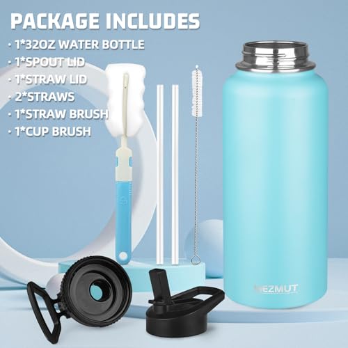 32oz Metal Sports Insulated Water Bottle with 2 Lids