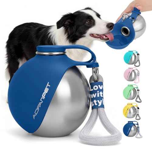 Portable Dog Water Bottle 10oz Stainless Steel Travel Dog Water Dispenser with Bowl No