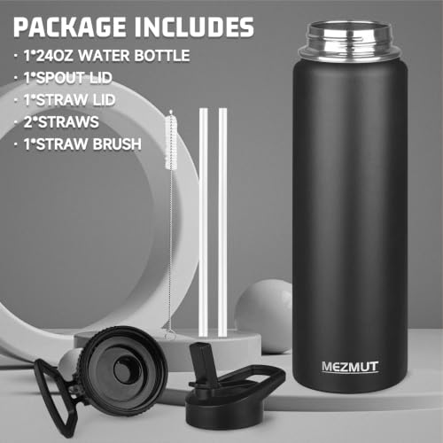 24oz Sports Insulated Water Bottle for School with 2 Lids