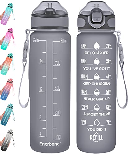 32 oz Drinking Water Bottle with Times to Drink and Straw