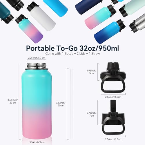 32 oz Insulated Water Bottles with 2 Lids (2 Count)