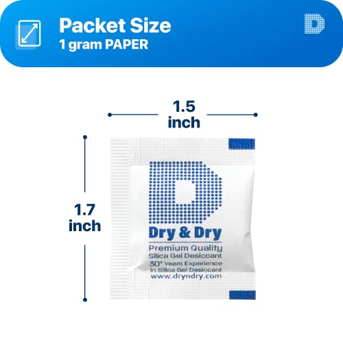 200 Packets] 1 Gram "Dry & Dry" Premium Pure & Safe Silica Gel Packets Desiccant