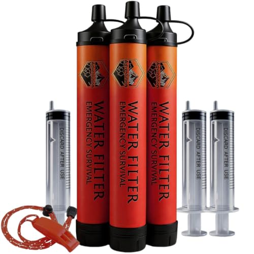 3 Pack Water Filter Straw with Emergency Whistle (3 Count)