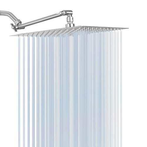 High Pressure Large Stainless Steel Square Rain ShowerHead With Shower Arm Waterfall Full Body Coverage Easy to Clean and Install