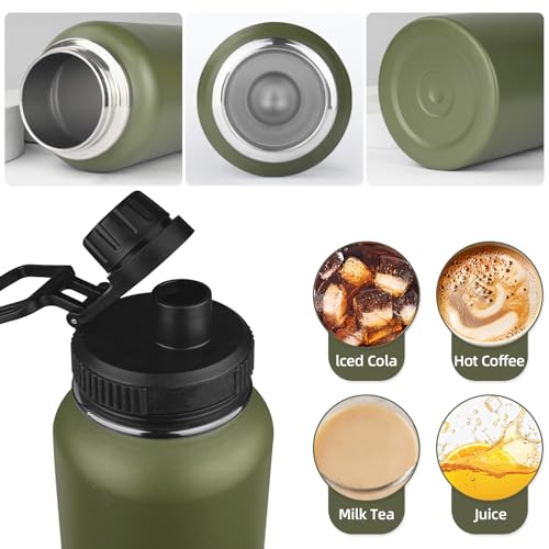 40oz Large Metal Sports Insulated Water Bottle with 2 Lids
