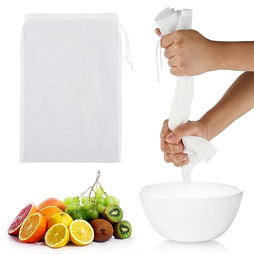 4 Pack Nylon Nut Milk Bag 8 × 12 Inches Fine Mesh Cheese Cloth Multiple Usage Reusable Food Strainer Professional Cold Brew Filter for Straining Juice Coffee Yogurt Tea (4 Count)