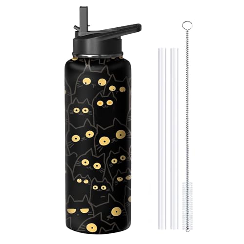 40oz Cat Water Bottle with Handle and Flip Straw