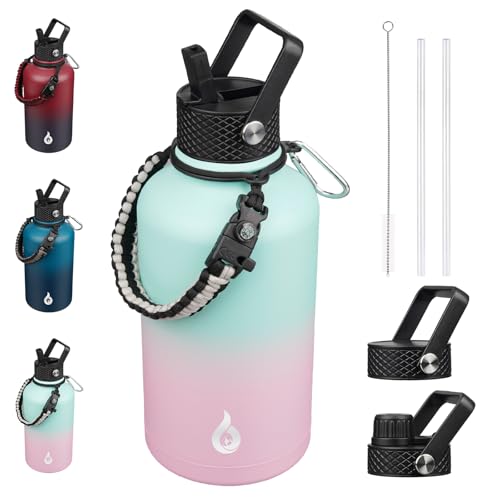 64oz Insulated Water Bottle with Straw Lid Large Stainless Steel Jug