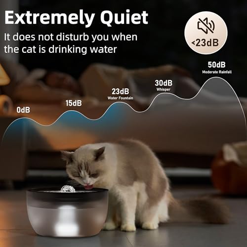 W8 Quiet Stainless Steel Dog & Cat Water Fountain with LED Light