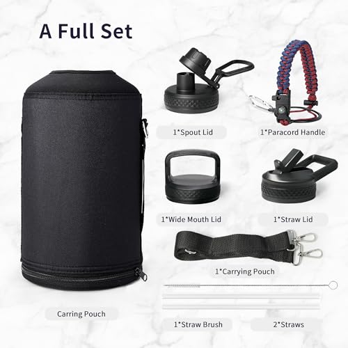 One Gallon Water Bottle Insulated with 3 Lids
