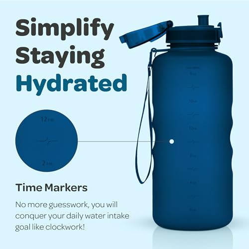 Motivational Water Bottle with Time Marker & Fruit Infuser 64 oz