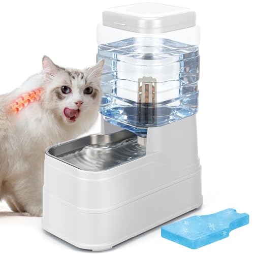 1.6 Gallon Pet Automatic Dog Water Dispenser Cat Gravity Waterer Feeder with Stainless Steel Bowl 8L Large Capacity Puppy Feeding Raised Bowls with Filter