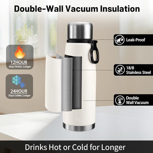 27oz Vacuum Insulated Stainless Steel Thermoses with Foldable Handle & Leakproof Lid