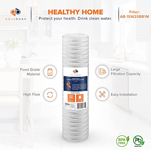 1 Micron Whole House 20" x 4.5" String Wound Water Filter Replacement Cartridge for Well Water Compatible with SWC (10 Count)