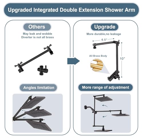 High Pressure Rain Shower Head Combo with Double Extension Arm