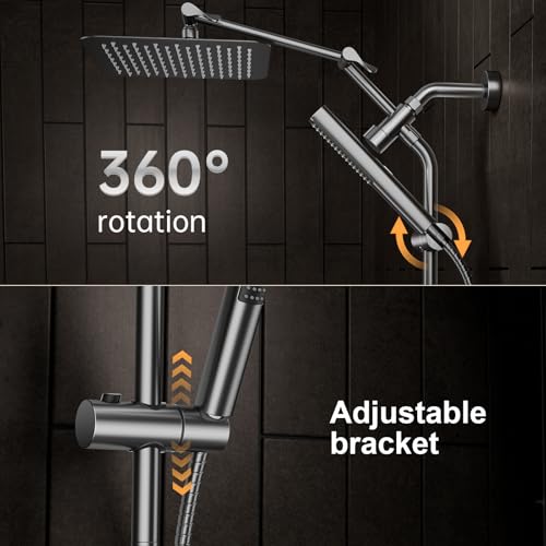 All Metal 10" Luxurious Gray Rain Shower Heads with Handheld Spray