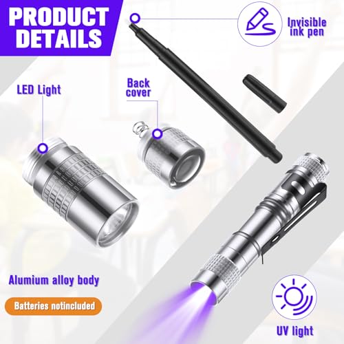 8 Pcs Black Light Markers Set 4 Invisible Ink Pen 4 Mini UV Flashlights Invisible Ink Marker Disappearing Pen for Spy Gadgets Secret Message Gift Party Favors (8 Count)