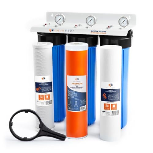 3 Stage Whole House Water Filter System with 5 Micron 20x4.5 Reducing Sediment and KDF Heavy Metals Water Filter Purification Cartrige
