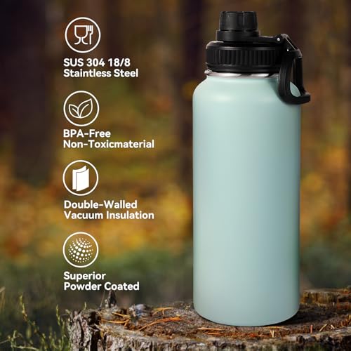 32 oz Insulated Water Bottles Bulk with 2 Lids (8 Count)