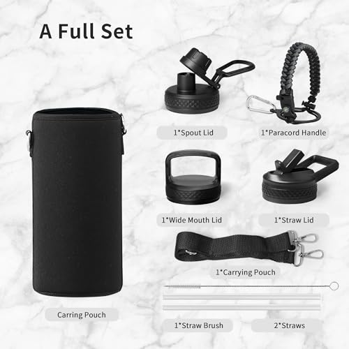 Insulated Water Bottle 32 oz with 3 Lids