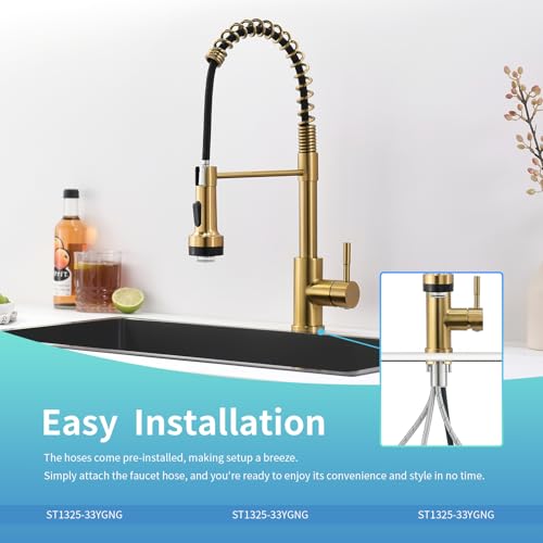 Led Gold Kitchen Faucet with Pull Down Sprayer
