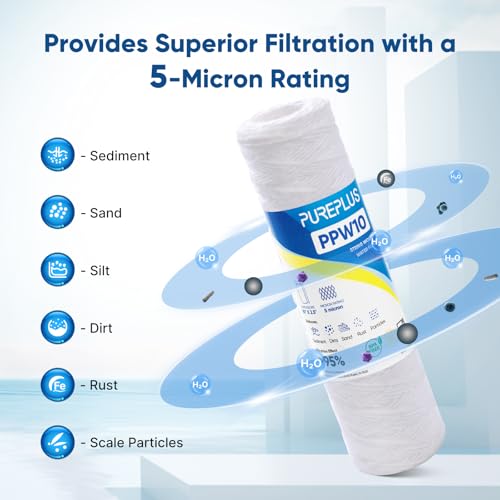 5 Micron 10"x2.5" Whole House String Wound Sediment Filter for Well Water (6 Count)