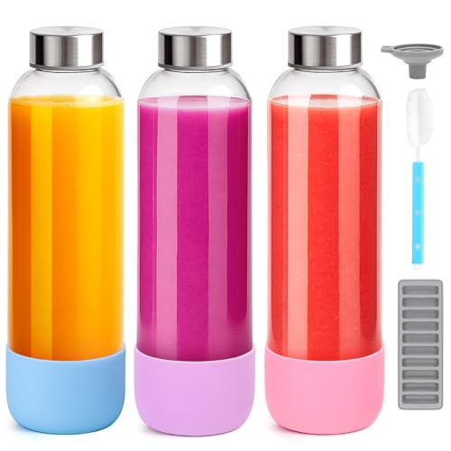 32oz Large Glass Juice Bottles With Stainless Steel Lids (3 Count)
