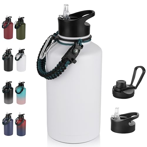 64 oz Insulated Water Bottle with Straw & Spout Lids