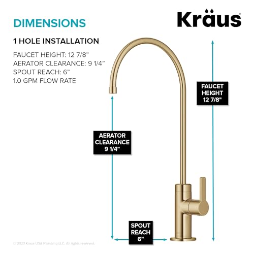 Oletto Single Handle Drinking Water Filter Faucet for Reverse Osmosis or Water Filtration System in Brushed Brass