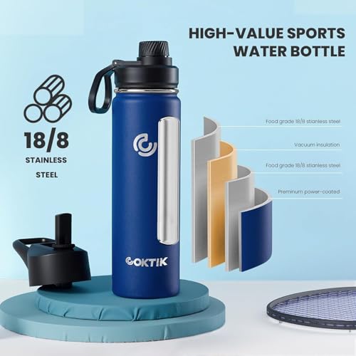 40 Pack 22 oz Sports Water Bottle With Straw (40 Count)