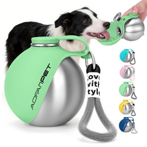 Portable Dog Water Bottle 10oz Stainless Steel Travel Dog Water Dispenser with Bowl No