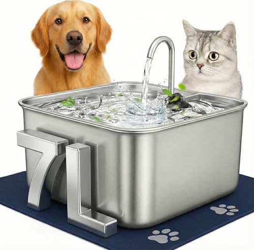 Stainless Steel Cat Water Fountain 7L with Waterproof Mat