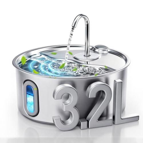 3.2L 108oz Stainless Steel Cat Water Fountain for Small Dogs