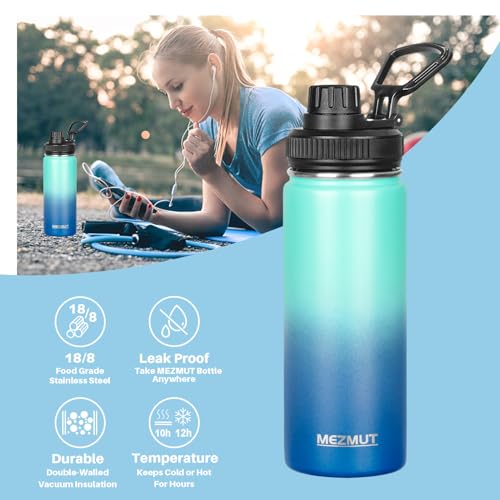 18oz Sports Insulated Water Bottle for School with 2 Lids