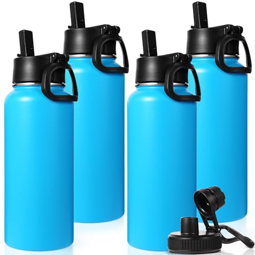 32 oz Insulated Water Bottles Bulk with 2 Lids (4 Count)