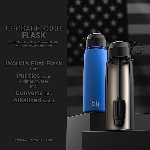 All-in-ONE | Vacuum Insulated Stainless Steel Water Bottle Flask with a Filter (26oz) | Made in The USA | Removes 99.99% contaminants (Regular - Blue)