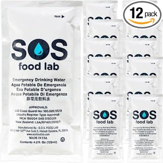 Emergency Water Pouches 2 Day Supply (12 Count, 4.2 Fl Oz Each) - Triple Purified, UV Sterilized Filtered Drinking Water for Disaster Preparedness & Survival Kits - 5 Year Shelf Life, US Navy Approved